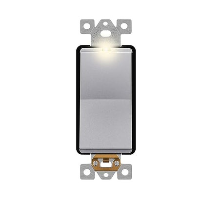 LIDER Minimalist Design Matte Finish Lighted 4-Way Decorator Light Switch, Four Way Frameless Rocker Switch, Residential/Commercial Grade, 15A 120V/277V, UL Listed, LS15-4W-SV, Silver