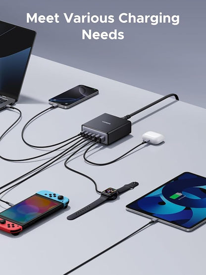 UGREEN 100W USB C Charging Station, 6-Port GaN Desktop Charger with 4 USB-C & 2 USB-A, Smart Power Distribution for MacBook Pro/Air, Dell XPS, iPad, iPhone 17/16/15, Galaxy S25/S24, Pixel 10/9