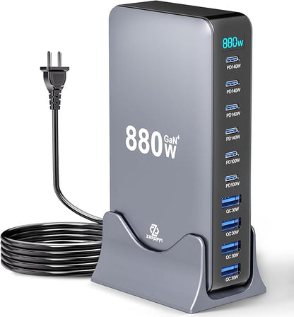 Zeroffi 880W USB C Charger Block, 10-Port USB Fast Charging Station Hub, Desktop Charging Station for Multiple Devices for MacBook Pro/Air, DELL, iPad, iPhone, Samsung Galaxy