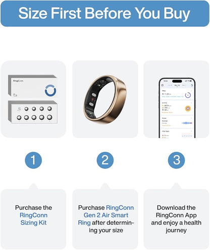 RingConn Gen 2 Air, Ultra-Thin AI Smart Ring, 10-Day Battery Life, Fitness/Sleep/Stress/HR Tracker for Women&Men, No App Fee for Standard Features, iOS & Android Compatible (Size 14, Dune Gold)