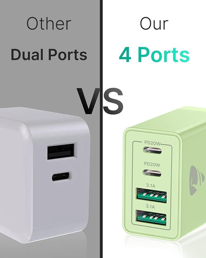 USB C Wall Charger 2-Pack, 40W 4-Port USB C Charger Block PD Power Delivery Fast Type C Charging Block Plug for iPhone 16/15/14/13/12/11/Pro Max, XS/XR/X, iPad, Samsung, Android Phones Charger Cube