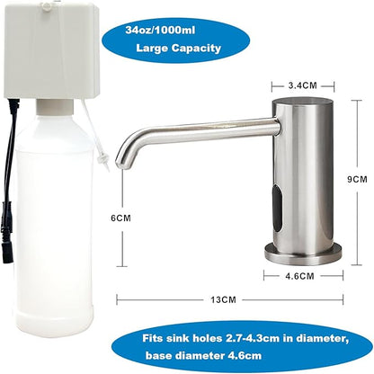Touchless Automatic Soap Dispenser for Kitchen Bathroom Sink Built in Brushed Nickel Liquid Commercial Electric Soap Dispenser with Bottle and Pump Brushed Nickel