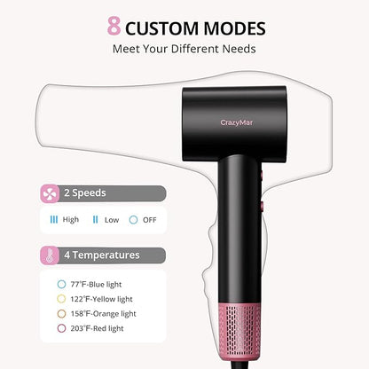Ionic Hair Dryer with Diffuser and Concentrator- 180000 RPM High Speed Blow Dryer, 3 Min Fast Drying, Heat-Control, Low Noise, Lightweight, Salon Professional Blow Dryer for Women, Men (Blush Pink)