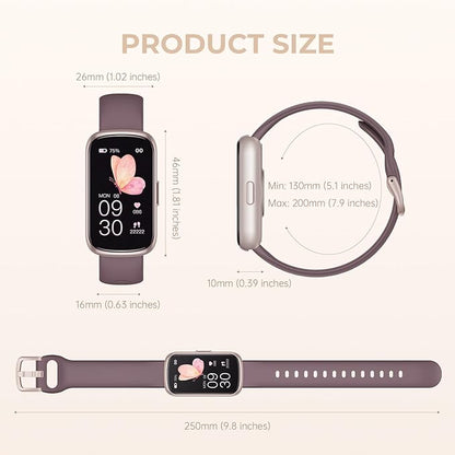 TIFOZEN Health Fitness Tracker Smart Watch with 24/7 Heart Rate, Blood Oxygen, Sleep Tracker, Pedometer, 3 Colorful Bands & 3ATM Waterproof Activity Tracker with Step Calorie Counter, Smoke Violet