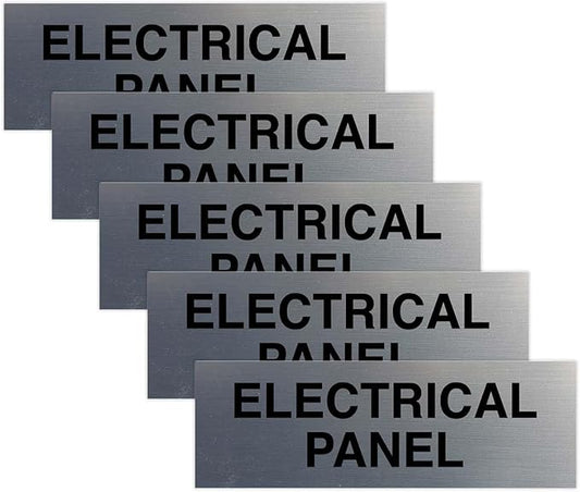 All Quality Basic Electrical Panel Sign - Fire Regulation Safety Compliance Sign - Silver - Medium (5 Pack)