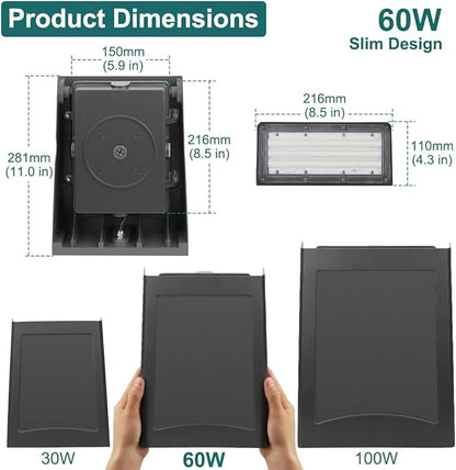 kadision 60W LED Wall Pack Light with Dusk-to-Dawn Photocell, 0-90° Adjustable Full Cutoff Outdoor Wall Light for House Yard Garage, 7800lm 5000K Daylight 100-277V ETL Listed