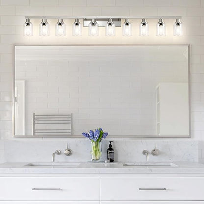 DIKAIDA Brushed Nickel Bathroom Vanity Light,10-Light Vanity Lights with Clear Glass,64.5in Modern Bathroom Wall Lights Fixtures Over Mirror,Wall Sconces Lighting for Bedroom Living Room,E26