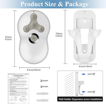 Ceiling Fan Remote Control Replacement for Hunter, Compatible with Hunter Remote 99122/99123, 3 Speed, Light Dimmer, 434MHz, Easy to Set with Mount Holder, Remote only - Receiver Not Included