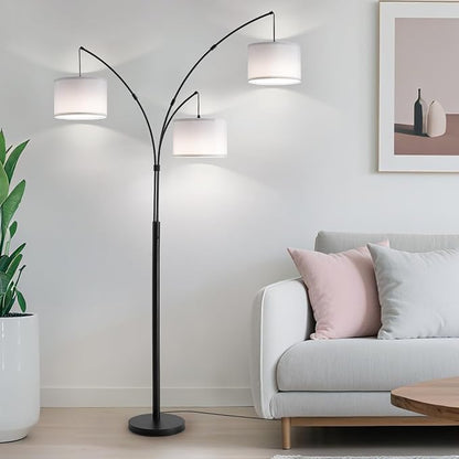 Fansdrick Floor lamp with Remote, 3 Light Arc Floor Lamps for Living Room, 2400LM Tall Standing Floor Lamps with White Shades, 80" Large Floor Lamp for Bedroom, Office