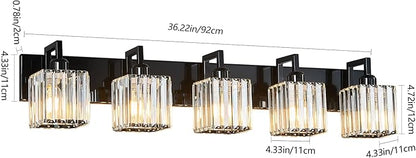FDPBY Modern Bathroom Vanity Light 5-Lights Plating Black Vanity Light Crystal Wall Light Bathroom Light Fixtures