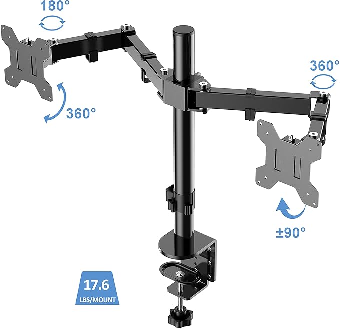 Rocelco Standing Desk Converter with Dual Monitor Mount - 31.5 Inch Sit Stand Up Tabletop Riser with Tablet Holder, Height Adjustable Workstation - Deep Keyboard Tray for Laptop - Black (R VADRB-DM2)