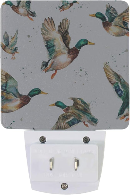 Pigsaly Led Night Light Watercolor Flying Mallard Ducks Night Light Plug in Wall Lamp Smart Dusk to Dawn Sensor Nightlight Led Lamp Energy Saving Lights Gift for Kids Room Bedroom Bathroom Hallway