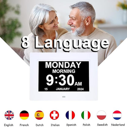 ybest 7 Inch Extra Large Day Date Time Digital Day Calendar Clocks with Auto-Dimming 12 Alarm Reminders Dementia Clock for Senior Elderly impaired Vision Memory Loss