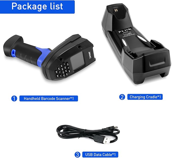 Inventory Scanner Wireless, JRHC 1D Laser Barcode Scanner with Charging Base Barcode Reader Data Terminal Data Collector 2- in -1 USB Connection & 2.4G Wireless Bar Code Scanners with Screen