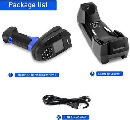 Inventory Scanner Wireless, JRHC 1D Laser Barcode Scanner with Charging Base Barcode Reader Data Terminal Data Collector 2- in -1 USB Connection & 2.4G Wireless Bar Code Scanners with Screen