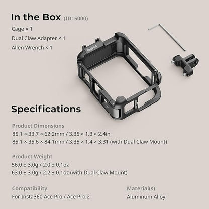SmallRig Utility Frame Cage for Insta360 Ace Pro 2 / Ace Pro, Supports Horizontal and Vertical Shooting, Action Camera Mounting Frame with Mounting Claw and Cold Shoe for Video Light Microphone - 5000