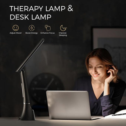 COTLIKE Light Therapy Lamp, 10000 LUX UV-Free LED Sunlight Light, Full Spectrum Mood Light, Touch Control Desk Lamp with Night Light Function Work Office Home -Black