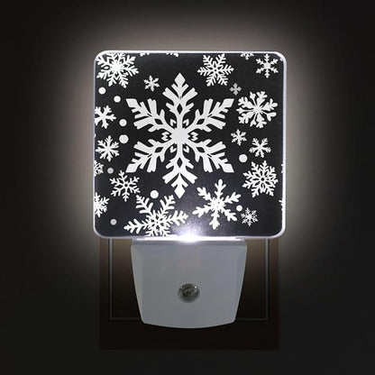 Pigsaly Led Night Light White Black Texture Christmas Snowflakes Night Light Plug in Wall Lamp Smart Dusk to Dawn Sensor Nightlight Led Lamp Energy Saving Lights Gift for Kids Room Bedroom Bathroom H