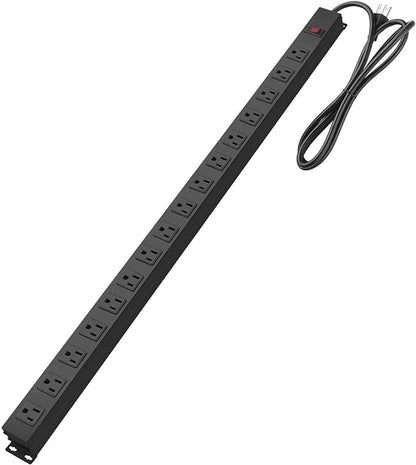 Metal Wall Mount Power Strip, Mountable Power Outlet, Aluminum Alloy Mount Power Socket with Switch, 6 FT SJT 3/C 14AWG Power Cord, 15A 125V 1875W (16 Outlet)