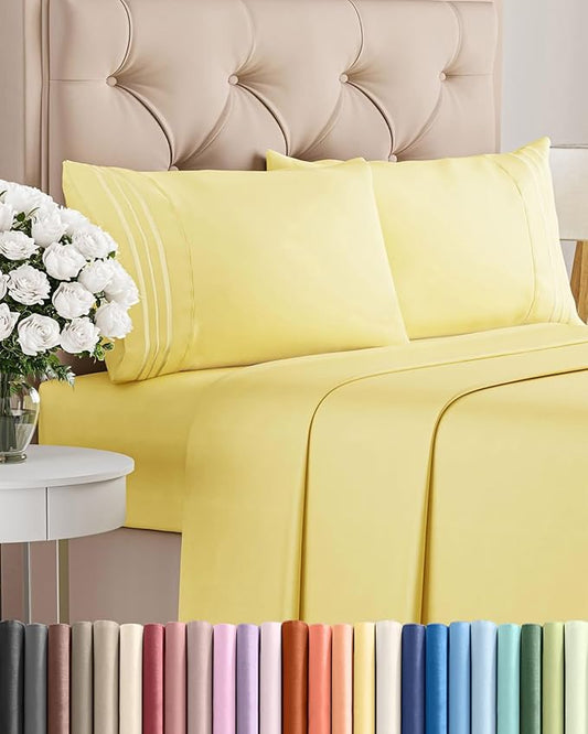 Full Size 4 Piece Sheet Set - Comfy Breathable & Cooling Bed Sheets Set - Hotel Luxury Bedding for Women, Men, Kids, Teens, Boys & Girls - Deep Pockets, Ultra-Soft, Wrinkle Free - Oeko-Tex - Yellow