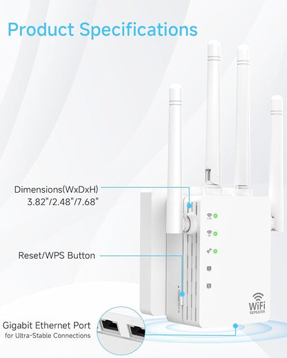 WiFi Extender,Dual Band (5GHz + 2.4GHz) WiFi Booster for Home, Covers Up to 12,880 Sq.Ft and 105 Devices, WiFi Repeater with Ethernet Port, Quick Link,3-Min Easy Setup