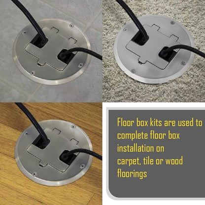 RACO 6239NI Floor Kit with Recessed Duplex 15A TR Device and Adjustable Steel Box, 1-Gang, Nickel