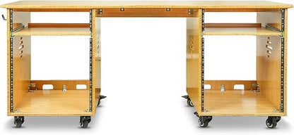 Sound Town Studio Desk Workstation with Dual 13U Side Rack Cabinets, Slide-Out Trays, Casters, for Recording Rooms and Home, Solid Carbonized Bamboo (SDRK-WS69CB)