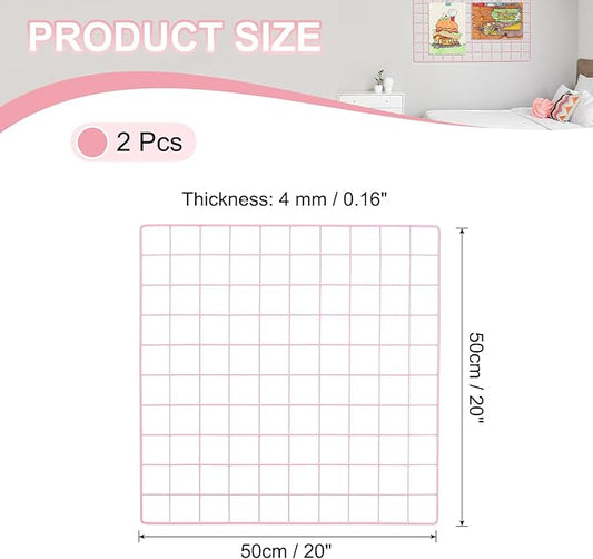 PATIKIL 20"x20" Wire Grid Panel, 2 Pack Board Photo Pictures Memo Display Grid Panels Hanging Organizer Wall Decorative Panel for Home Office Wedding, Pink