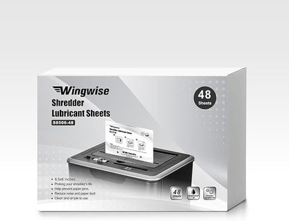 Wingwise 48-Pack Shredder Lubricant Sheets, 8.5 x 6 Inches, Sharpens Blades & Extends Shredder Life, Mess-Free Maintenance for Heavy-Duty Use