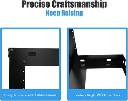 Raising electronics 12U Wall Mount Open Frame 19 Inch Server Equipment Rack Threaded 15 Inch Depth Black (12U)