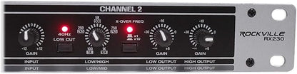 Rockville RX230 2-Way Stereo/3-Way Mono Crossover, XLR Input/Output, Adjustable Crossover Range, 24 dB/Octave Filters, Rack-Mountable for DJs and Live Sound
