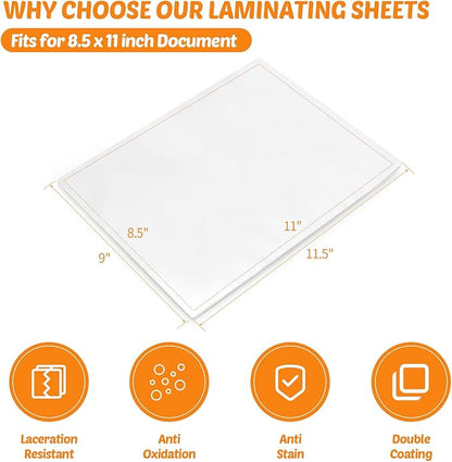 Lamtetur Thermal Laminating Pouches 9" x 11.5" Inches,Holds 8.5 x 11 Inch Sheets,3Mil 200Pack Laminate Films,Laminator Sheets,Letter Size Laminate Papers,Clear Lamination Sheets(75Mic-200sheets)