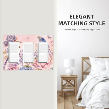 Bvtewkhz Floral Birds Morris 3 Gang Triple Rocker Decorative Outlet Covers Light Switch Plate Electrical Receptacle Switchplate For Bathroom Kitchen Bedroom