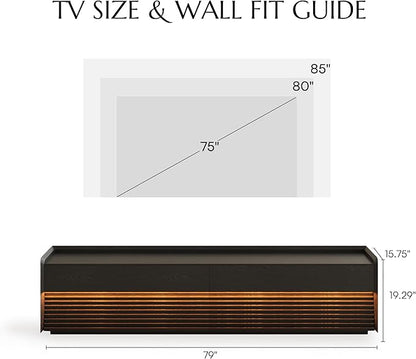 POVISON Fully-Assembled Mid Century Modern TV Stand, 78.74" Wood Media Console with Adjustable LED Light, Entertainment Center with Storage for Living Room