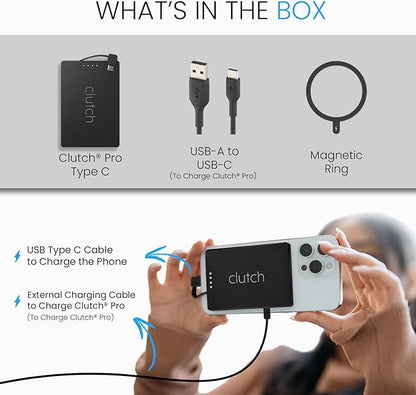 Clutch - Pro USB-C Portable Charger - Compatible with iPhone 15,16, 17 & Android Devices - Power Bank Magnetic Battery - TSA Travel Approved - USB Rechargeable - Built-in Cable - 5000 mAh - 3.7oz