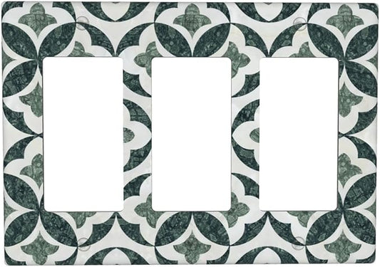 Bvtewkhz Green Luxury Modern Cubic Marble 3 Gang Triple Rocker Decorative Light Switch Covers Electrical Faceplate Switch Plates for Bathroom Kitchen Home