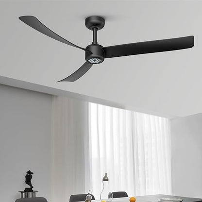 ocioc 52 Inch Ceiling Fans with Lights and Remote,Modern Ceiling Fan with Quiet Reversible DC Motor,6 Speeds,Timer,Dimmable, Black Ceiling Fan for Bedroom,Patios