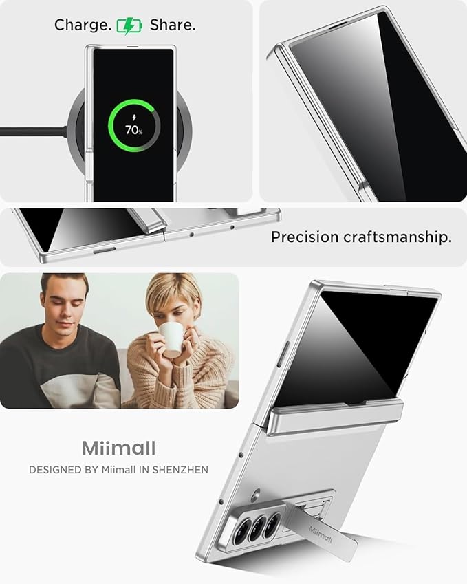 Miimall for Z Fold 7 Case with Privacy Screen Protector, [Military Grade Drop Protection] Built-in Adjustable Kickstand & Magnetic Hinge Protection Shockproof Phone Case for Galaxy Z Fold 7 5G Silver
