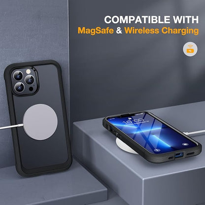 Miracase Glass Case for iPhone 13 Pro Max 6.7 inch, Upgrade Full-Body Clear Bumper Case with Built-in 9H Tempered Glass Screen Protector for iPhone 13 Pro Max, Matte Black