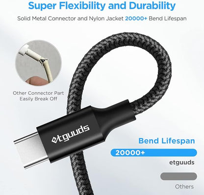 etguuds USB A to USB C Cable 4ft, 2-Pack, 3A Fast Charging Type C Charger Cord for iPhone 17 16 15 Pro Max 16e 17 Air, Samsung Galaxy S25 S24 S23 S22 S21 S20 A17 A16 A56 A55 Flip Fold, Black