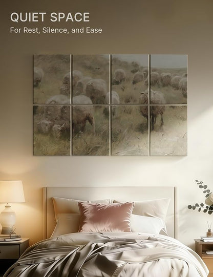 Wall Art Acoustic Panels,70''×47''Sound Absorbing Panels-8-Pack with 60 Adhesive Tabs, Decorative Sound Absorbing Panels for Living Room and Recording Studio, Offices-Hillside sheep