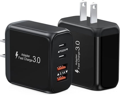 40W USB C Charger Block, 2 Pack 4-Ports Type C Fast Charging Cubes PD USBC Wall Plug+QC 3.0 USB A, Multiple USB C Charger for iPhone 16/15/14/13/12/11 Pro Max/XS, Samsung Galaxy, iPad, Tablet, Pixel