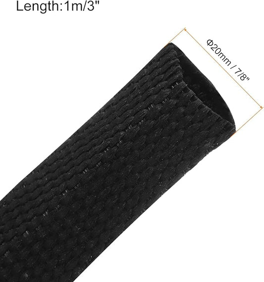 MECCANIXITY Braided Cable Sleeves Heat Shrinkable Fabric Sleeving, 7/8" 3ft Black 2:1 Ratio Heat Shrinkable Cord Protector for Harness Cable, Network Cable Protection, Cable Management