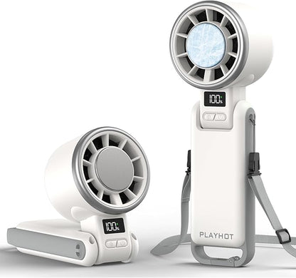 PlayHot Upgraded Portable Handheld Fan with 60°F Ice Cooling, Up tp 12Hrs Personal Fans Portable Rechargeable, 5 Speed 25550RPM Powerful Portables Fan Handheld, Hand/Neck/Desk Fan 3 IN 1(White)