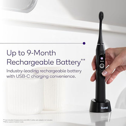 Burst Pro Sonic Advanced Electric Toothbrush for Adults (Black) | Soft Bristles | 33,000 Vibrations | Long-Lasting Battery and Multiple Brushing Modes