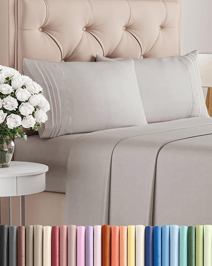 King Size 4 Piece Sheet Set - Comfy Breathable & Cooling Bed Sheets Set - Hotel Luxury Bedding for Women, Men, Kids, Teens, Boys & Girls - Deep Pockets, Soft and Wrinkle Free - Oeko-Tex - Light Grey