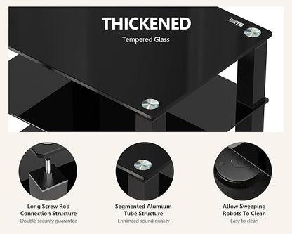 FITUEYES 4-Tier Media Stand Audio/Video Component Cabinet with Glass Shelf for/Apple Tv/Xbox One/ps4 AS406002GB