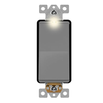 LIDER Minimalist Design Matte Finish Lighted 4-Way Decorator Light Switch, Four Way Frameless Rocker Switch, Residential/Commercial Grade, 15A 120V/277V, UL Listed, LS15-4W-GY, Gray