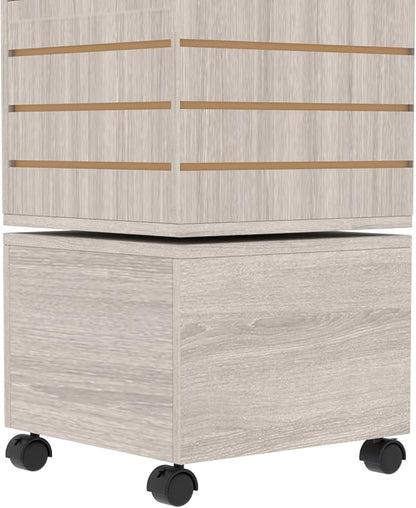 16" W * 16" D * 62" H - Slatwall Tower, Four Panel Slatwall Retail Fixture, Rotating Retail Display Rack (Gray Wood Grain)