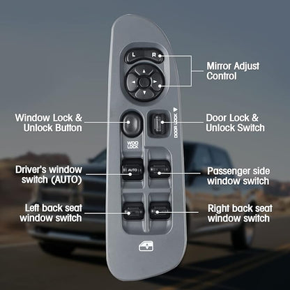 Master Power Window Switch and Bezel 56049805AB for 2002-2009 Dodge Ram 1500 2500 3500, 2001-2004 Dodge Dakota, 2001-2003 Dodge Durango,2005-2009 Dodge Sprinter 2500 3500 (Gray)